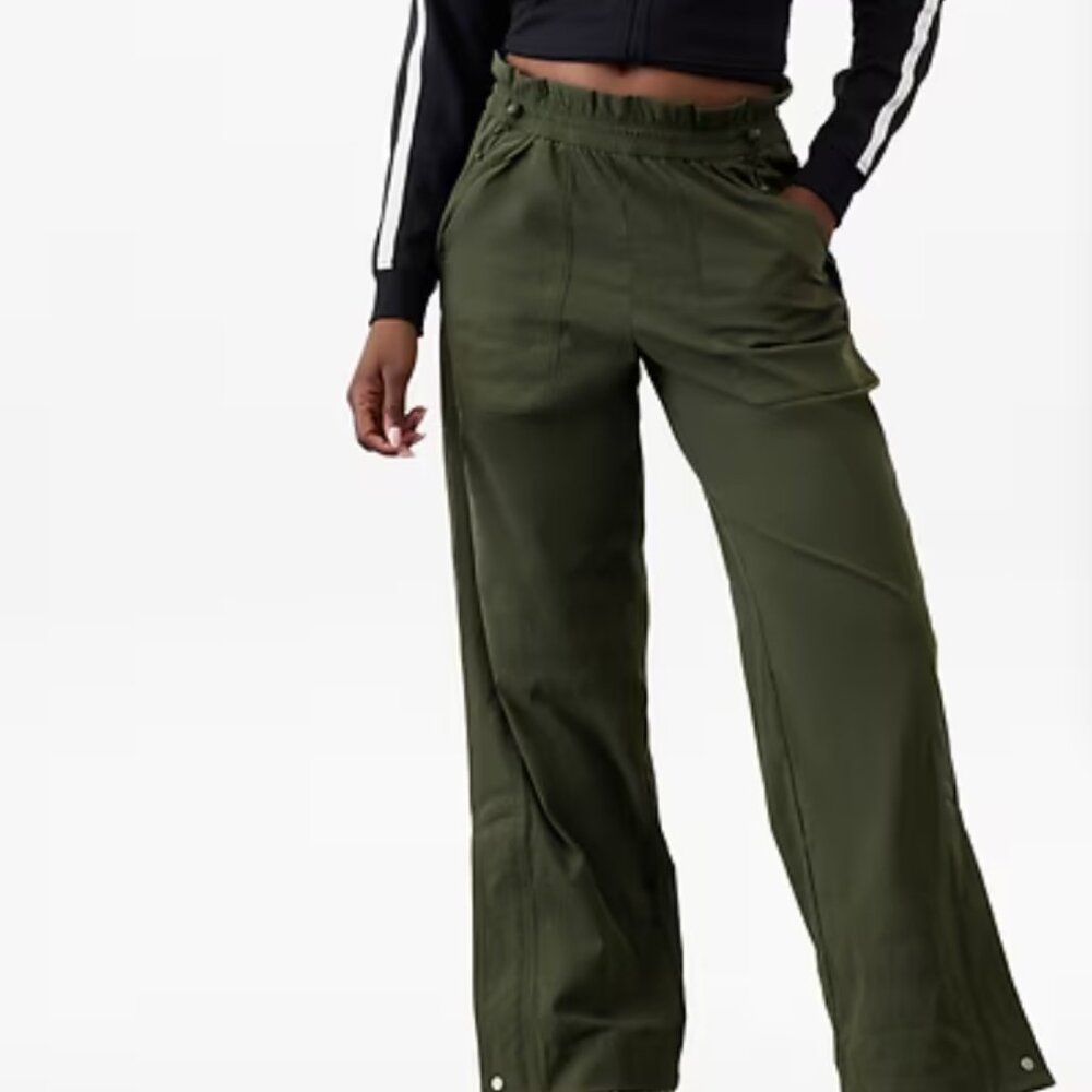 Trekkie High Rise Parachute Pant Athleta Size L Tall_Aspen Olive_New with Tag